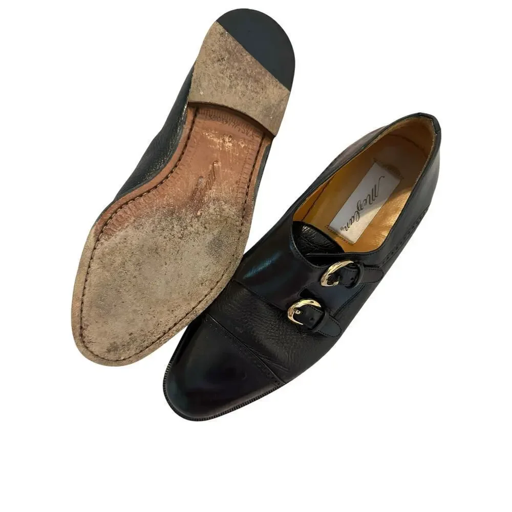 MEZLAN Men's Soft Black Leather Buckle Up Portofino Cap Toe Dress Shoes Size 8.5